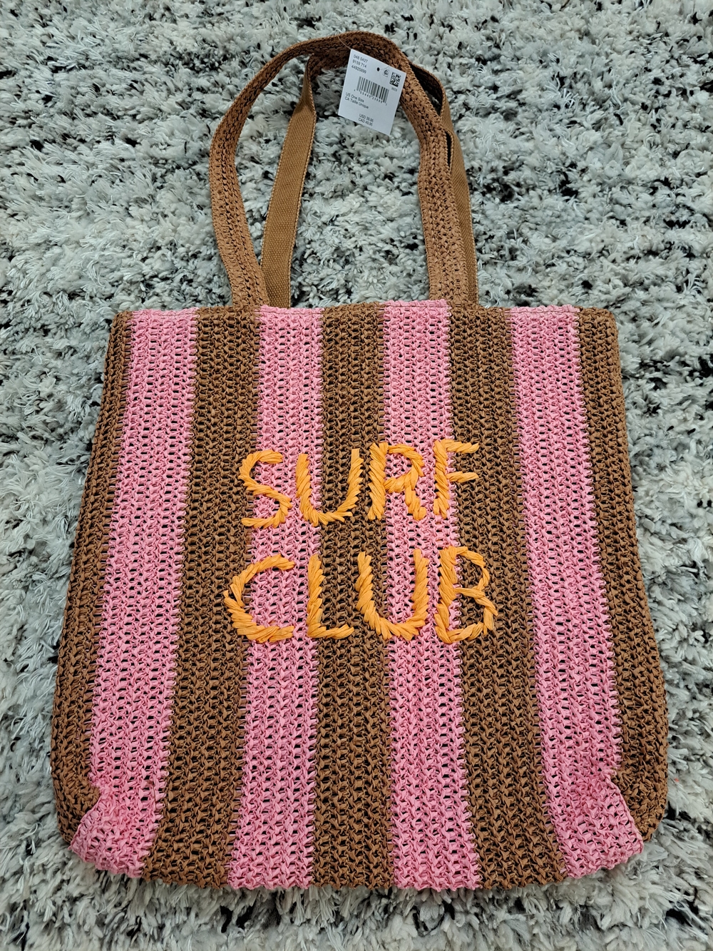 American Eagle Raffia Crochet Tote Bag - Pink & Brown